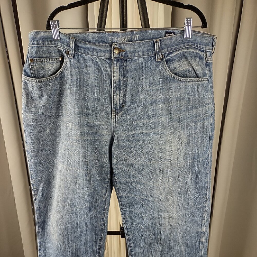 Chaps Straight Fit Blue Denim Cargo 100% Cotton Y2K Vintage Jeans Size 42x30 - Picture 2 of 10